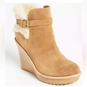 Women’s Ugg Anais Wedge Bootie, Camel suede, Size 8
